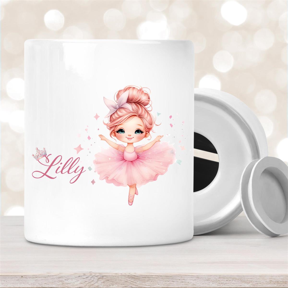 Spardose mit Wunschname Ballerina #1 personalisiert