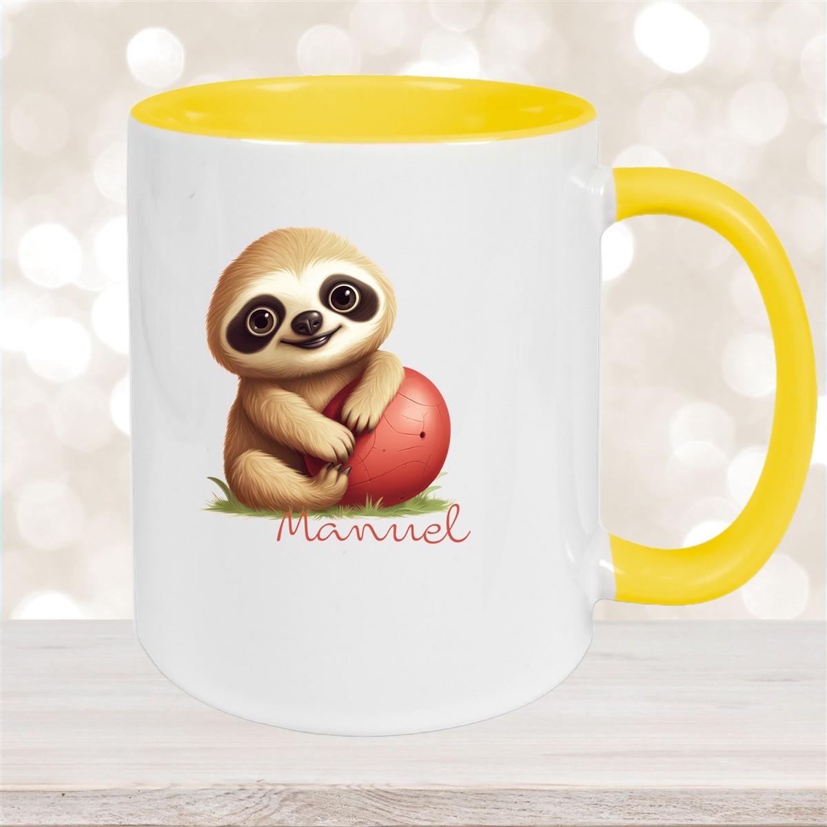 Tasse Wunschname Faultier-Ball Keramik Kinderbecher Personalisiert versch. Farben