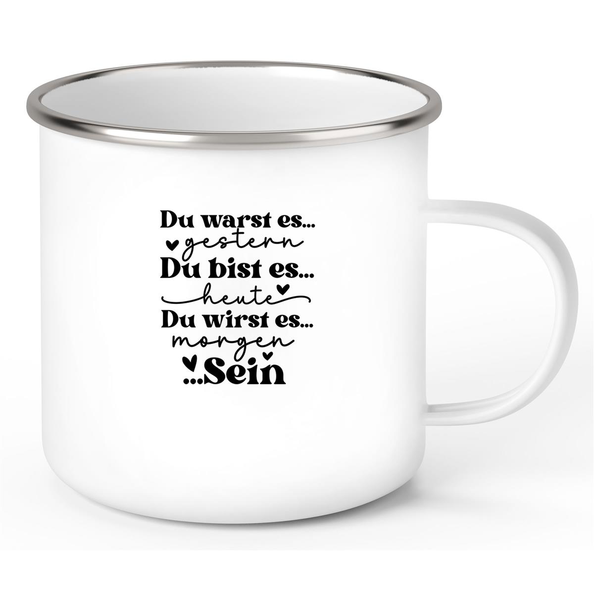 Tasse Spruch "Du bist es" Valentinstag 12 Wunschnamen Emaille personalisiert