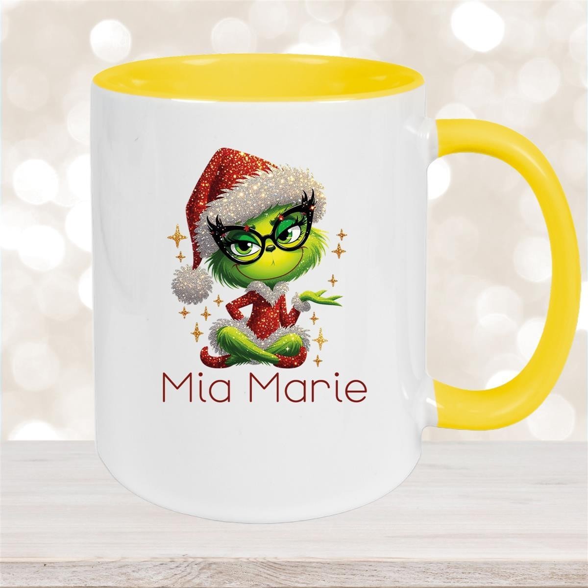 Tasse Wunschname Weihnachten Lady-Grinch #4 Keramik Kinderbecher versch. Farben