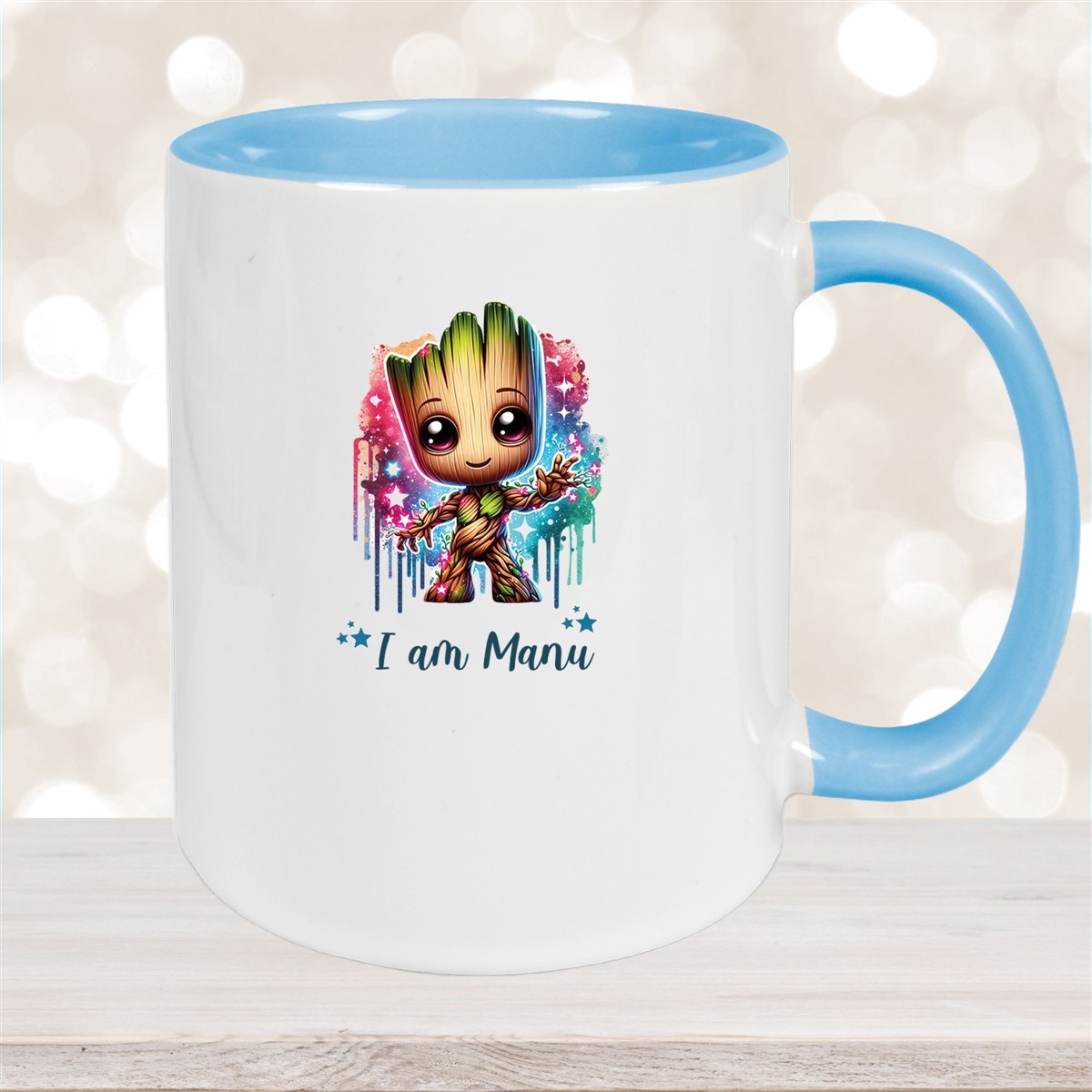 Tasse Wunschname Baby-Groot #5 Keramik Kinderbecher personalisiert Hellblau