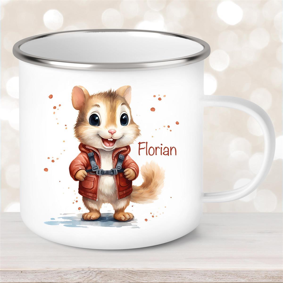 Tasse Wunschname Chipmunk #1 Emaille Kinderbecher personalisiert