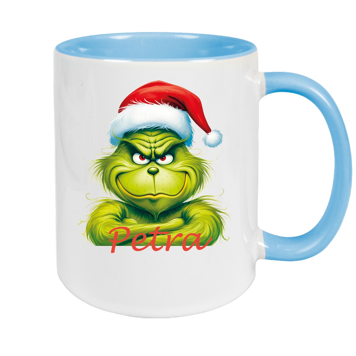 Tasse Wunschname Weihnachten Grinch #2 Keramik Kinderbecher Hellblau