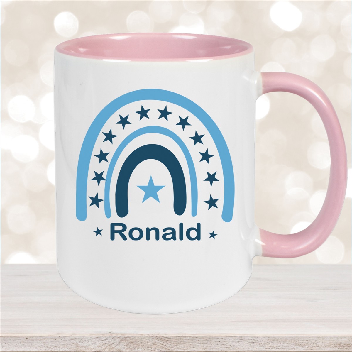 Tasse Wunschname Regenbogen #3 Keramik Kinderbecher Altrosa