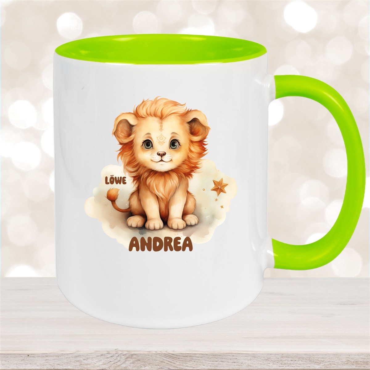 Tasse Sternzeichen Kinder Löwe #1 Wunschname Keramik Kinderbecher personalisiert Grün