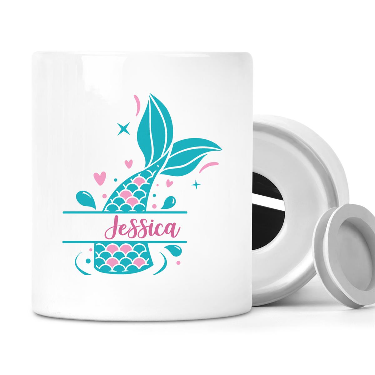 Spardose mit Wunschname Meerjungfrau-Flosse 1 personalisiert