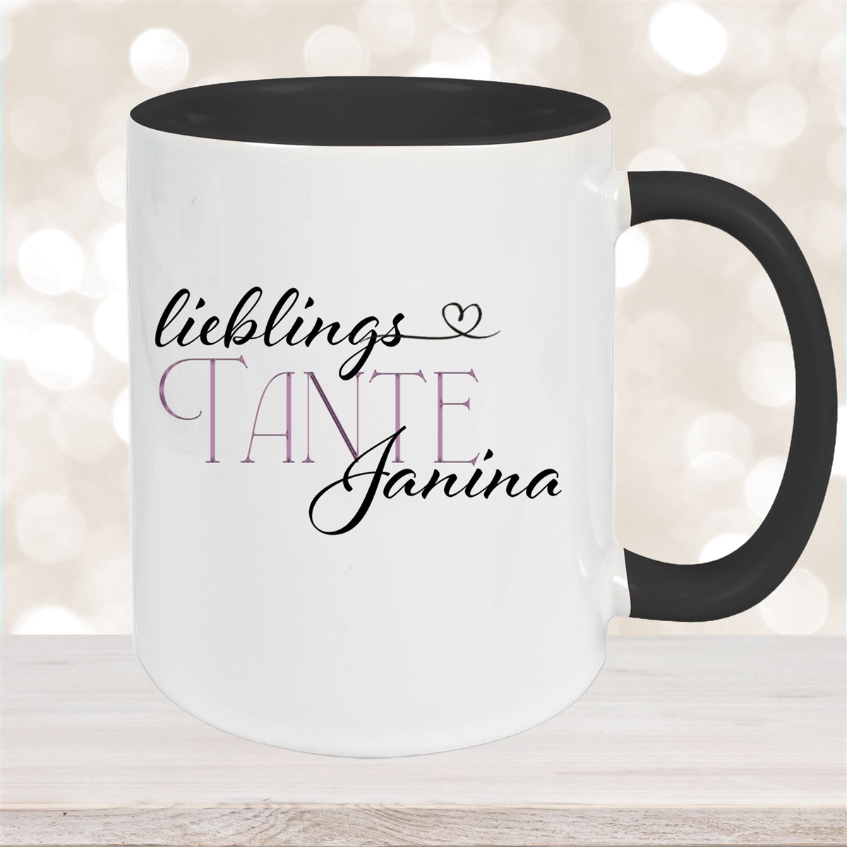 Tasse Wunschname Lieblings-Tante #1 personalisiert Keramik Becher Schwarz