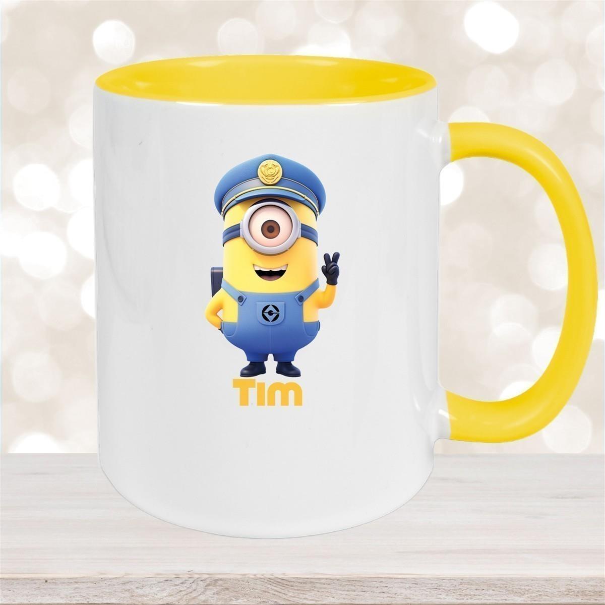 Tasse Minions Kinder Minion 5 Polizei Wunschname Keramik Kinderbecher personalisiert versch. Farben
