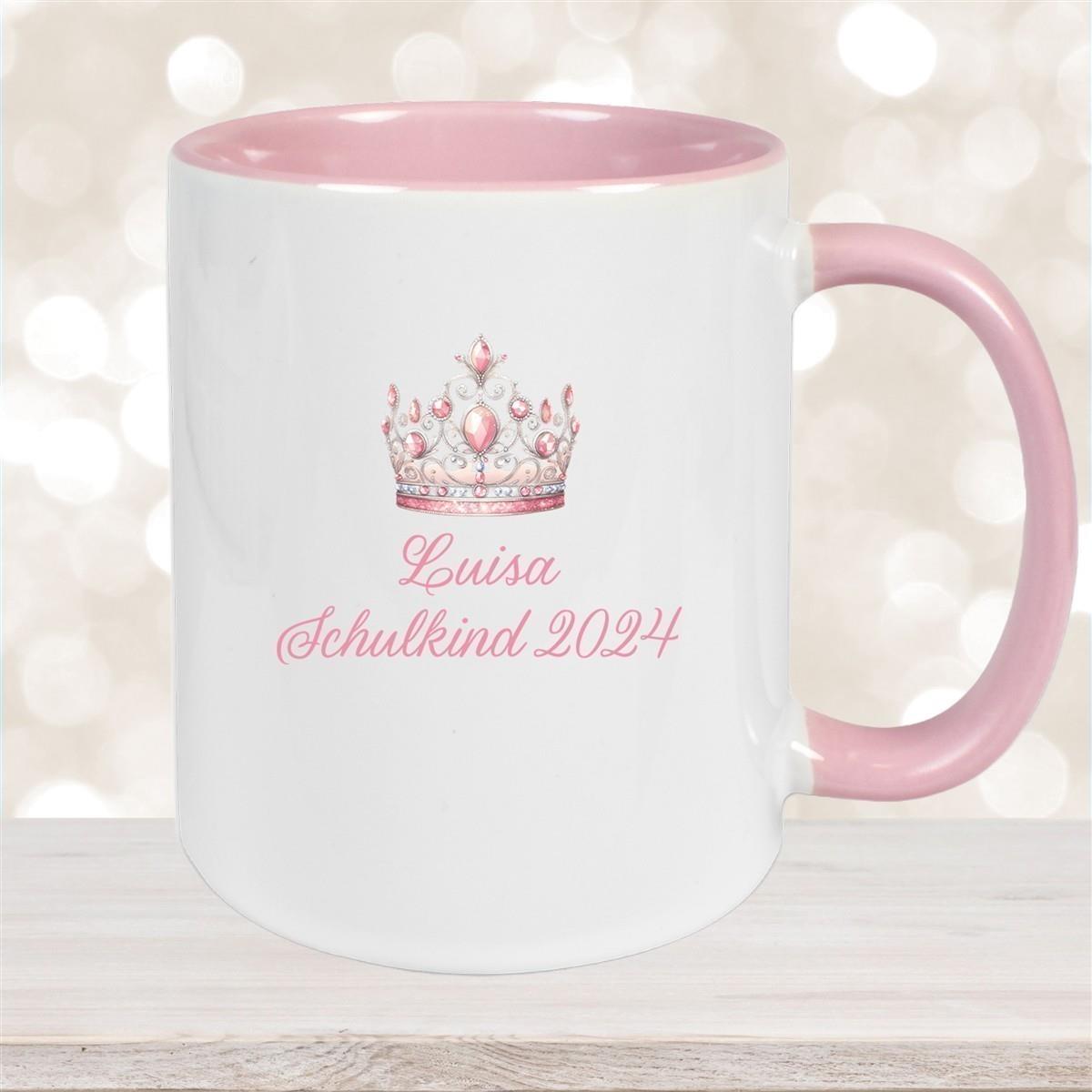 Tasse Schulkind 15 Wunschname Prinzessin1 Keramik Kinderbecher Personalisiert versch. Farben