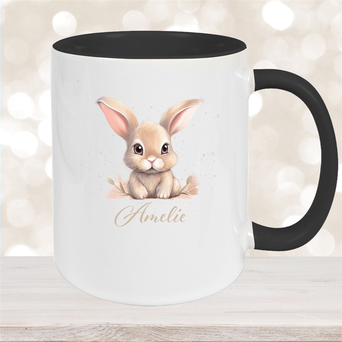 Tasse Ostern - Hase #7 Wunschnamen Keramik personalisiert Schwarz