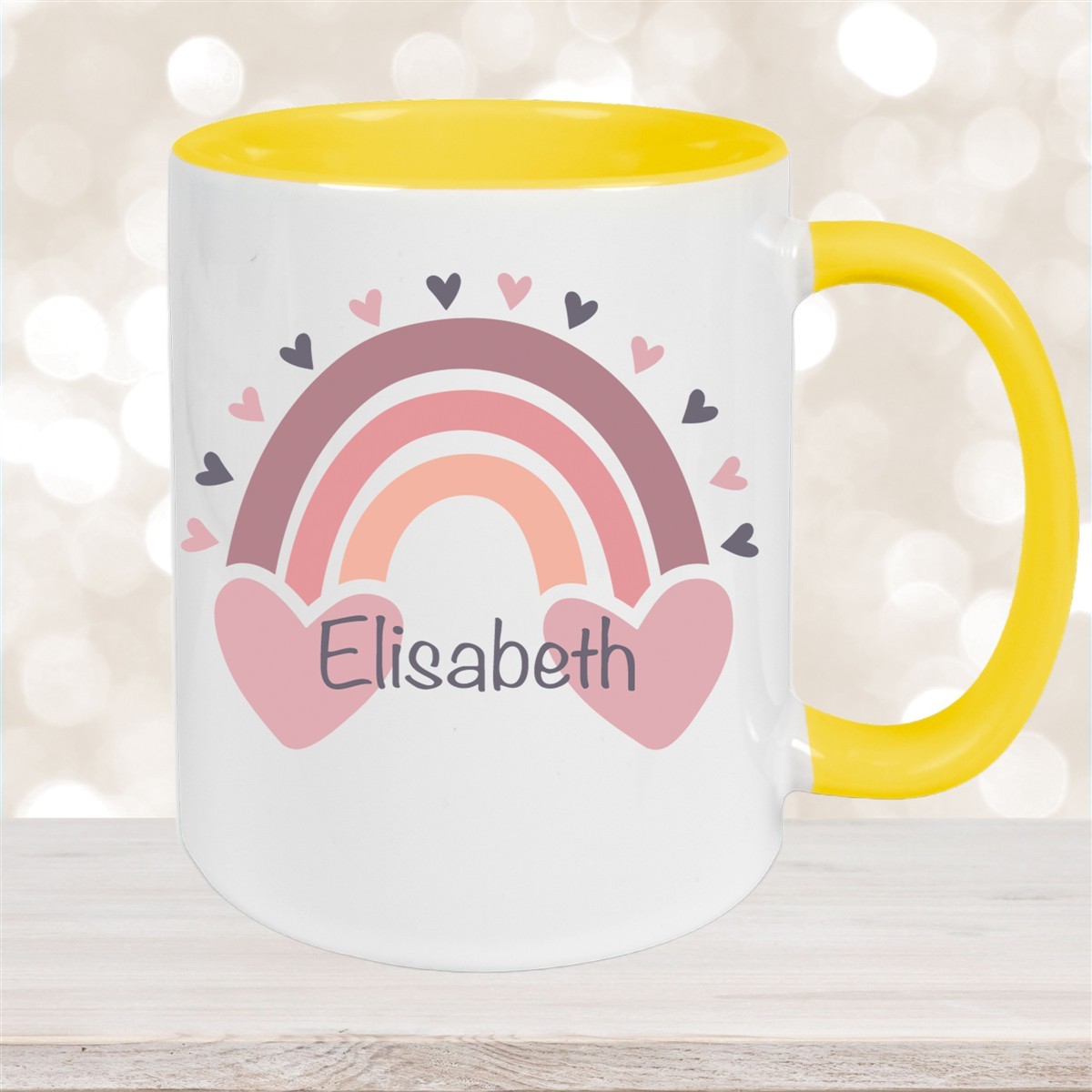 Tasse Wunschname Regenbogen #2 Keramik Kinderbecher Gelb