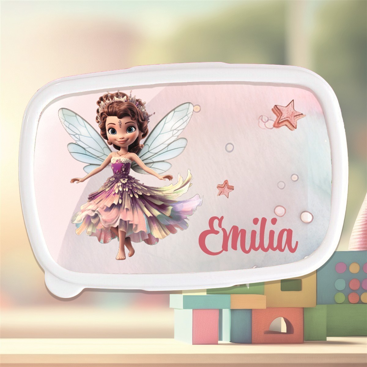 Brotdose mit Namen Fee #01 – Personalisierte Lunchbox für Schule & Kindergarten Pink