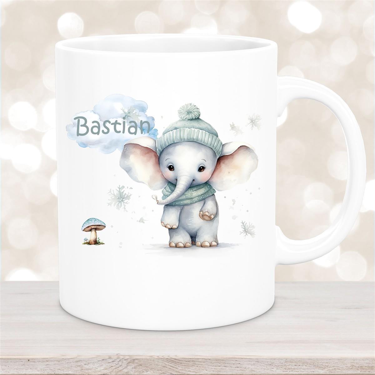 Tasse Wunschname Weihnachten Elefant 1 Keramik Kinderbecher versch. Farben