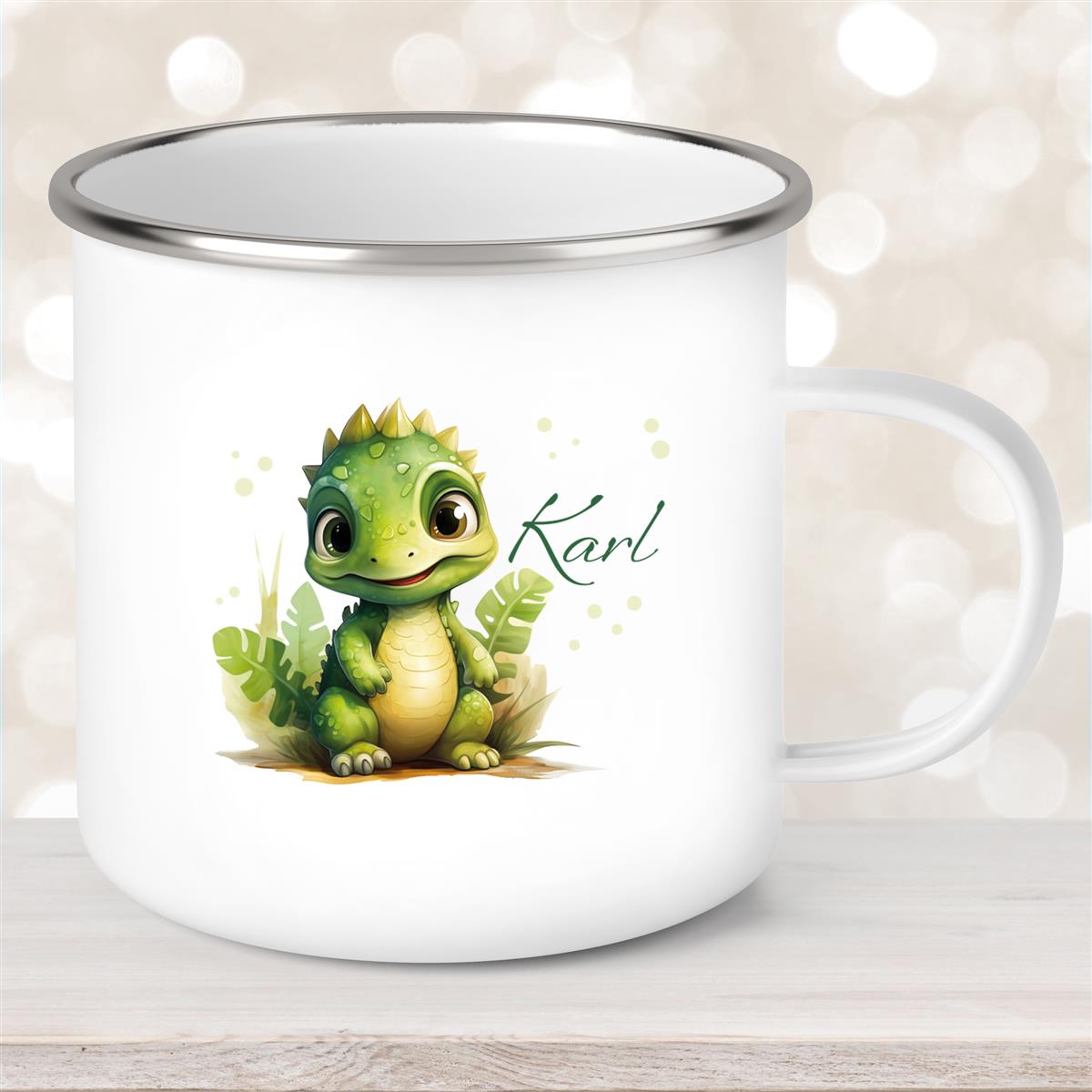 Tasse Wunschname Dino #16 Emaille Kinderbecher