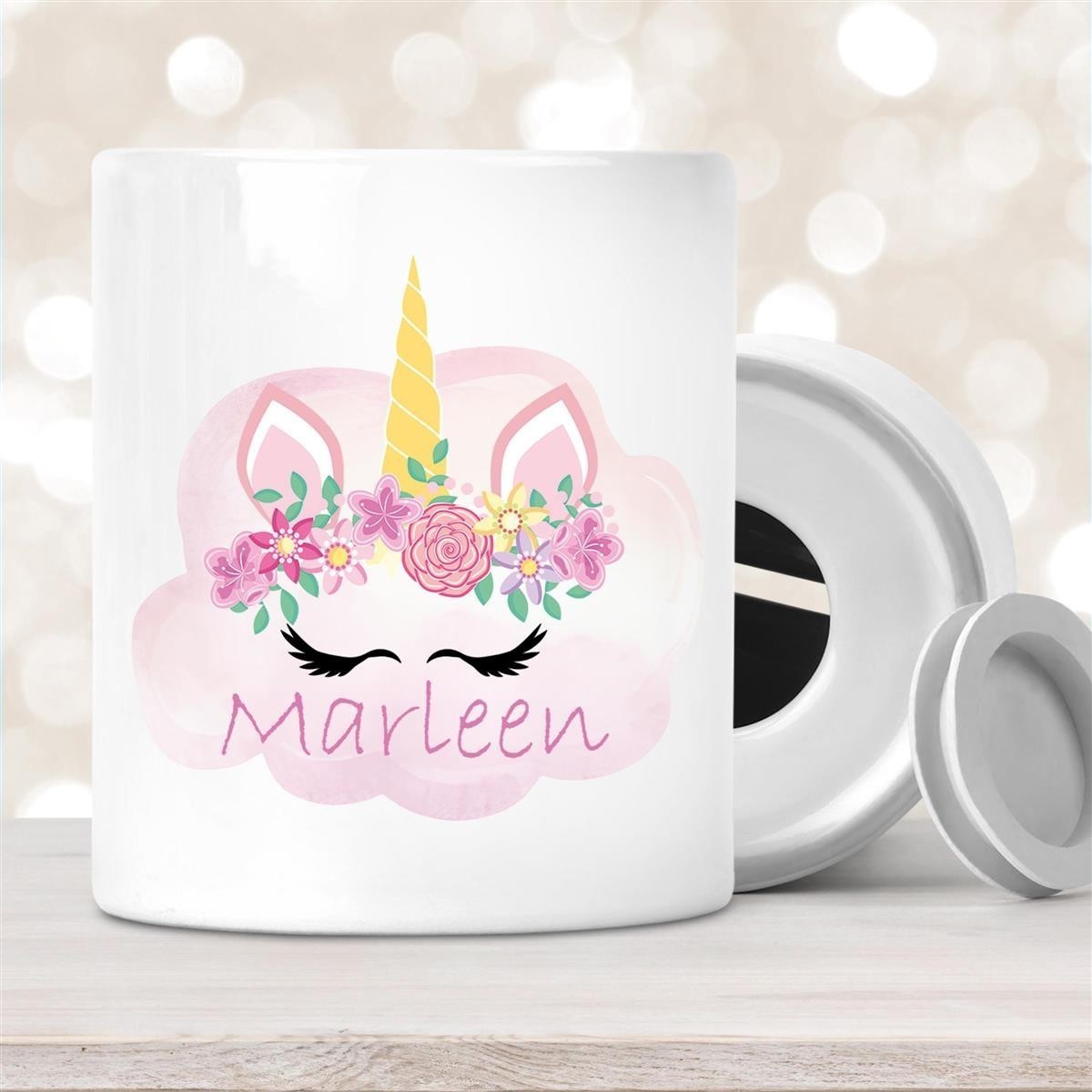 Spardose mit Wunschname Einhorn #5 personalisiert Spardose mit Wunschname Einhorn #5 personalisiert