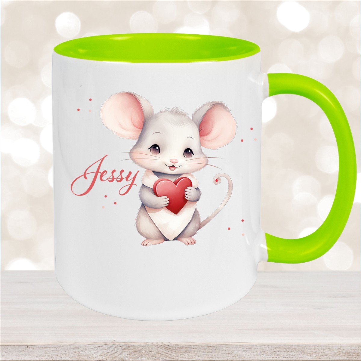 Tasse Liebe - Maus Valentinstag Wunschnamen Keramik personalisiert Grün