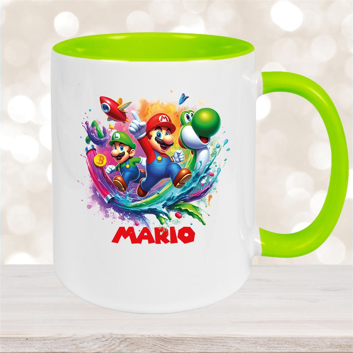Tasse Wunschname Super-Mario #2 Keramik Kinderbecher personalisiert Grün