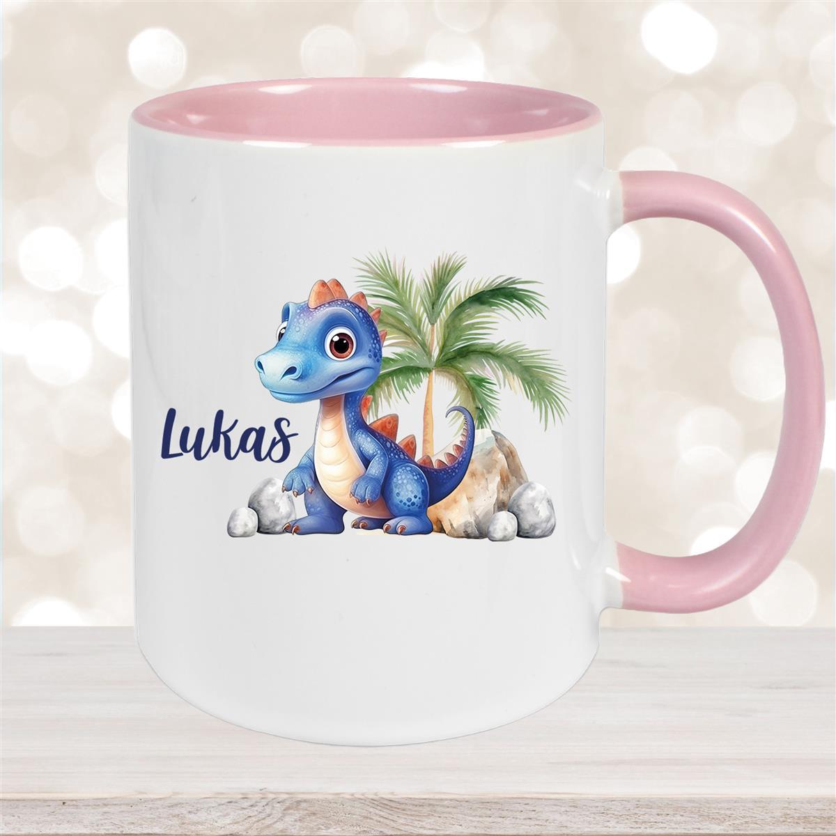 Tasse Dino #8 Wunschname Keramik Kinderbecher Personalisiert versch. Farben