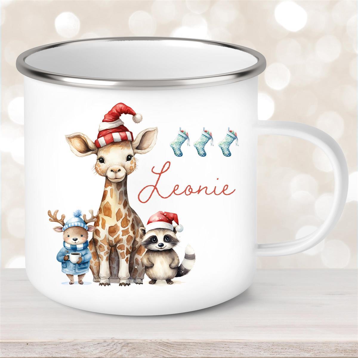 Tasse Wunschname Weihnachten Tiere #1 Emaille Kinderbecher