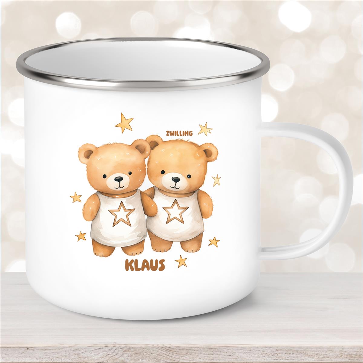 Tasse Sternzeichen Kinder Zwilling #1 Wunschname Emaille Kinderbecher personalisiert