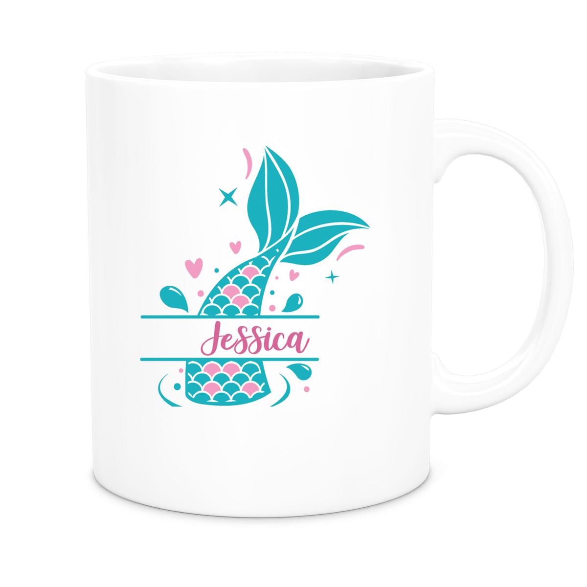 Tasse Meerjungfrau-Flosse 1 Wunschname Keramik Kinderbecher personalisiert versch. Farben