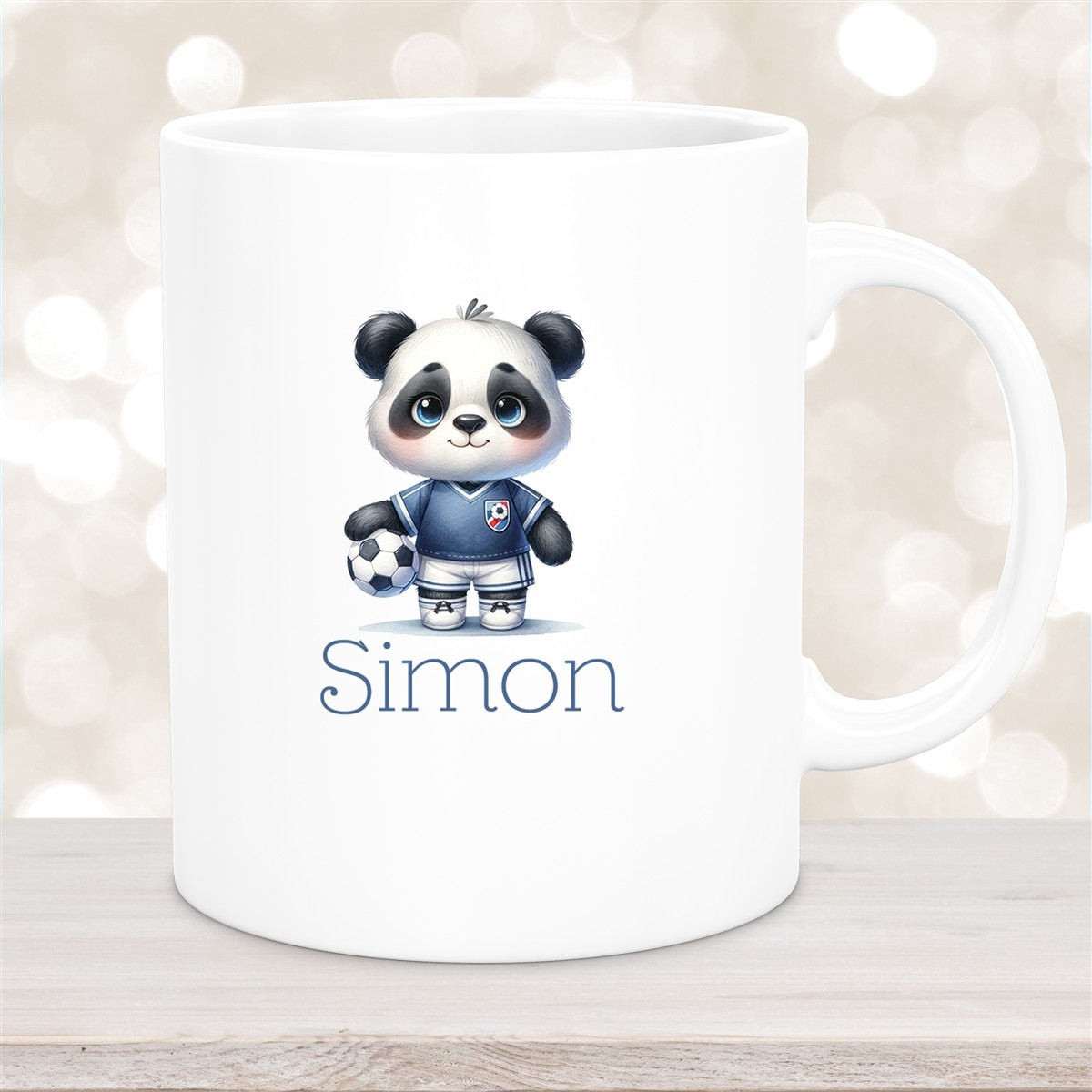 Tasse Wunschname Fußball #17 Personalisiert Panda Keramik Kinderbecher Weiß