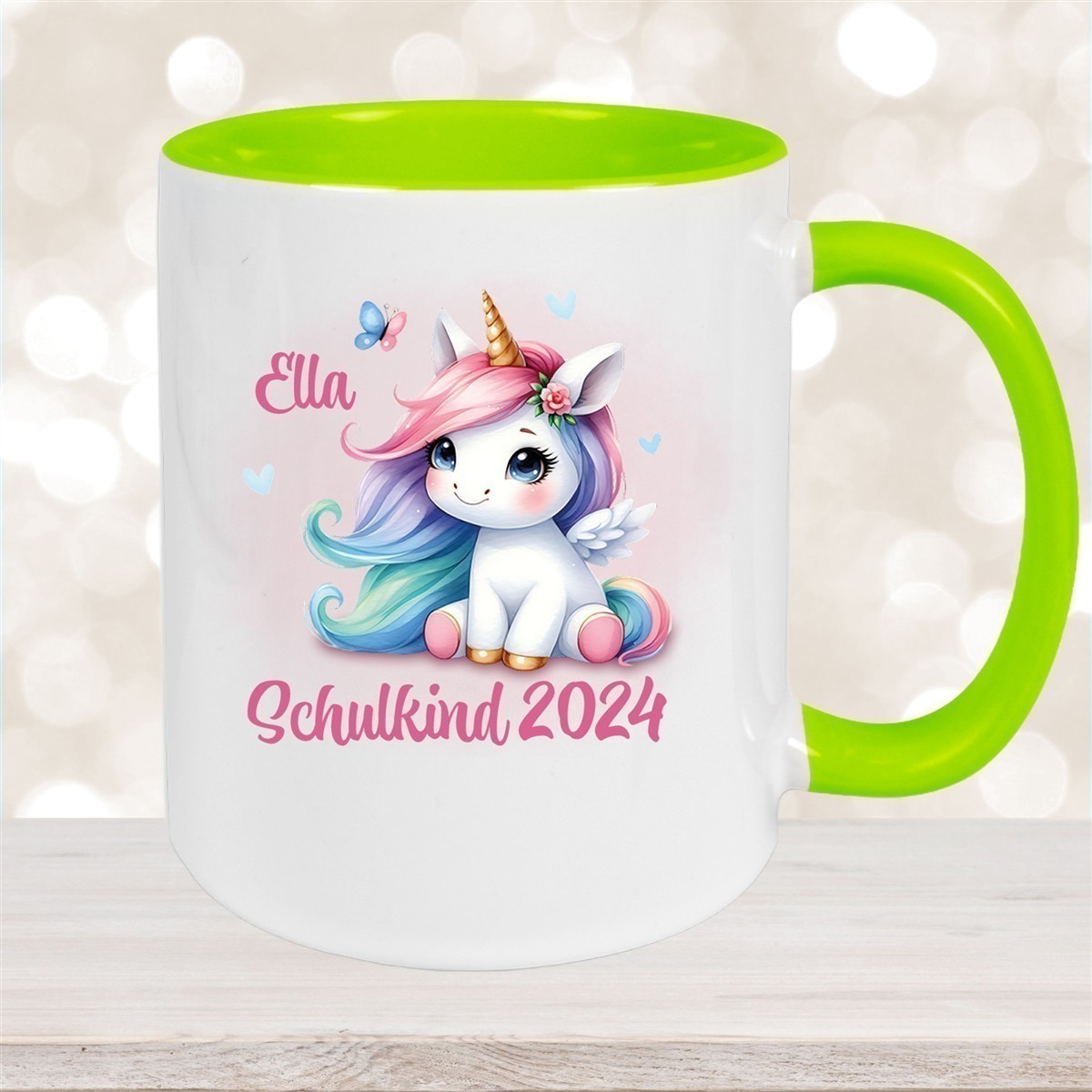 Tasse Schulkind #09 Wunschname Einhorn #2 Keramik Kinderbecher Personalisiert versch. Farben