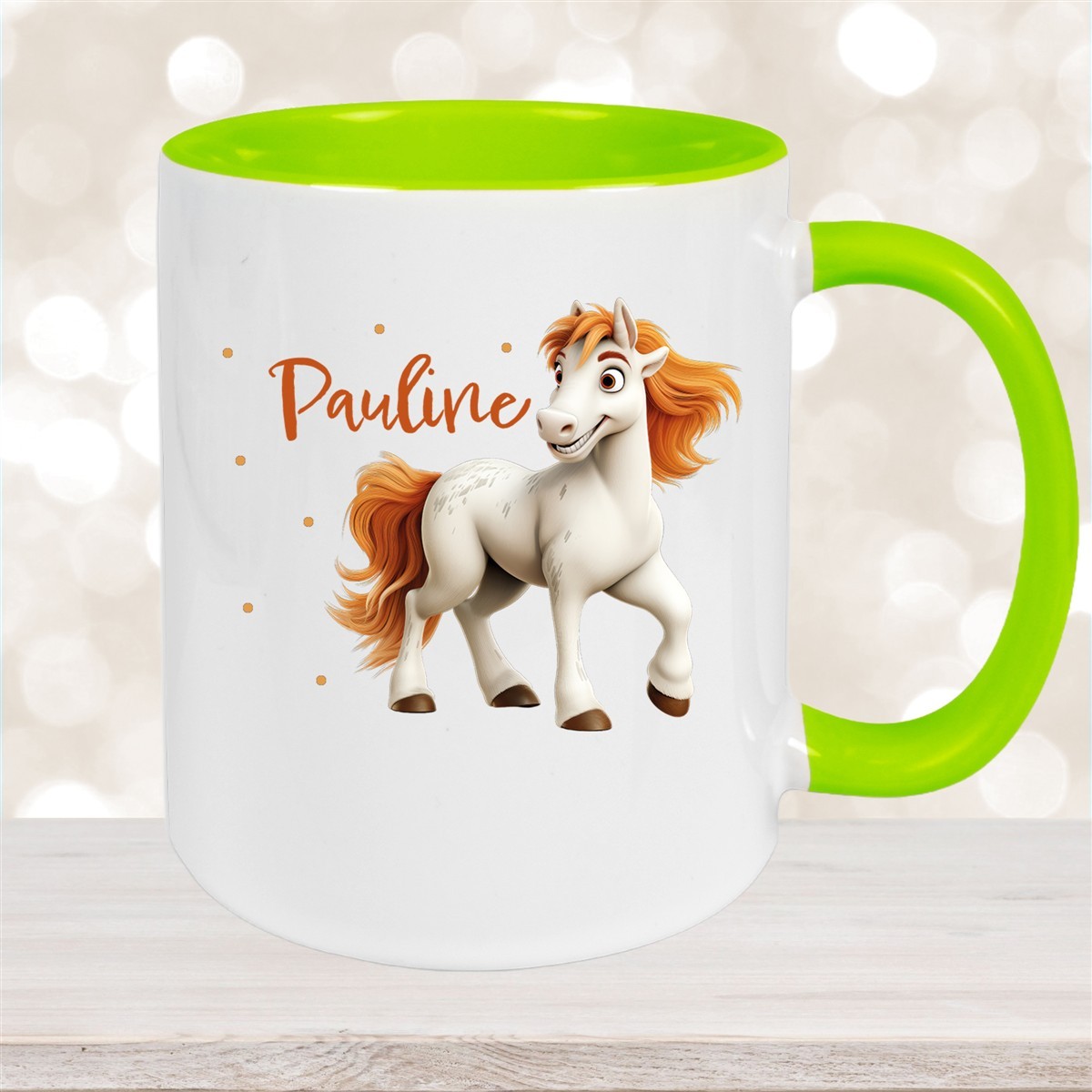 Tasse Pferd #1 Wunschname Keramik Kinderbecher personalisiert Grün