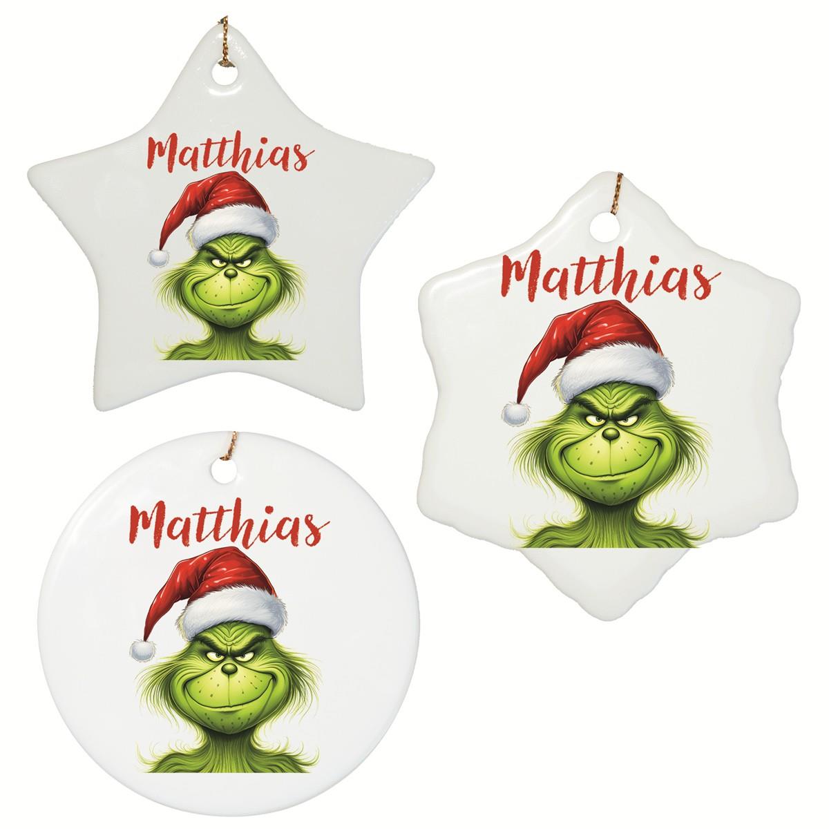Weihnachtsanhänger personalisiert Grinch 3 Name Motiv Anhänger Keramik, Weihnachtsschmuck, Weihnachtskugel, Christbaumschmuck versch. Formen