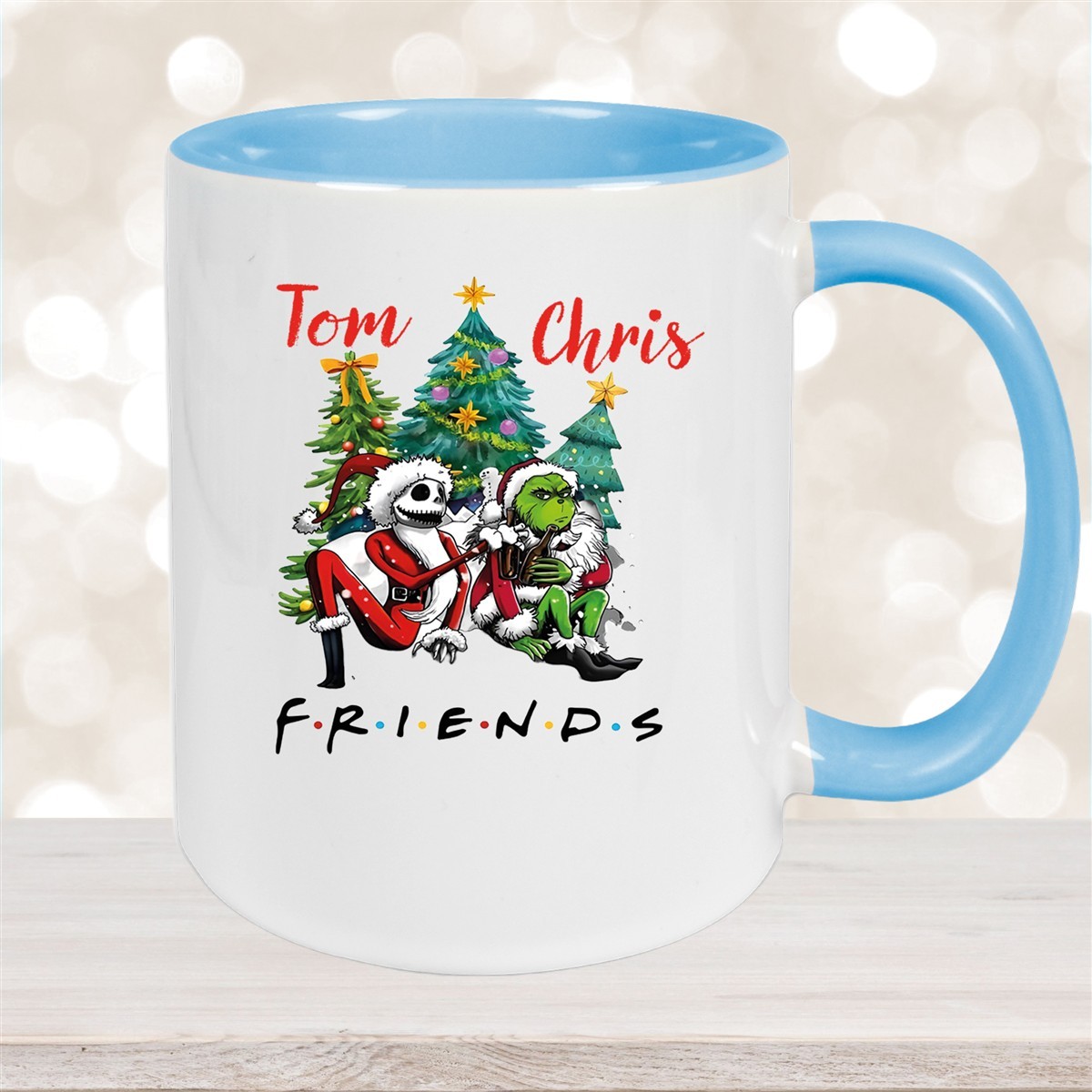 Tasse Wunschname Weihnachten Grinch Jack #6 Keramik Becher Hellblau