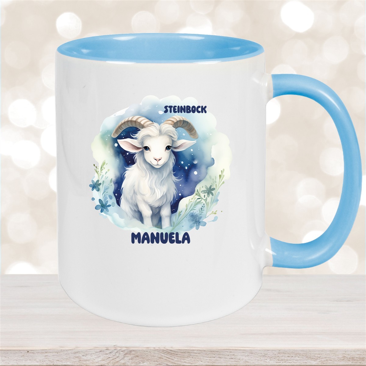 Tasse Sternzeichen Kinder Steinbock #1 Wunschname Keramik Kinderbecher personalisiert Hellblau