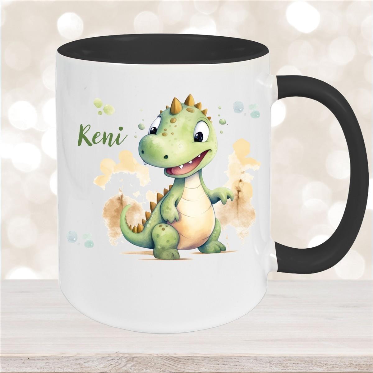 Tasse Wunschname Dino 3 Keramik Kinderbecher versch. Farben