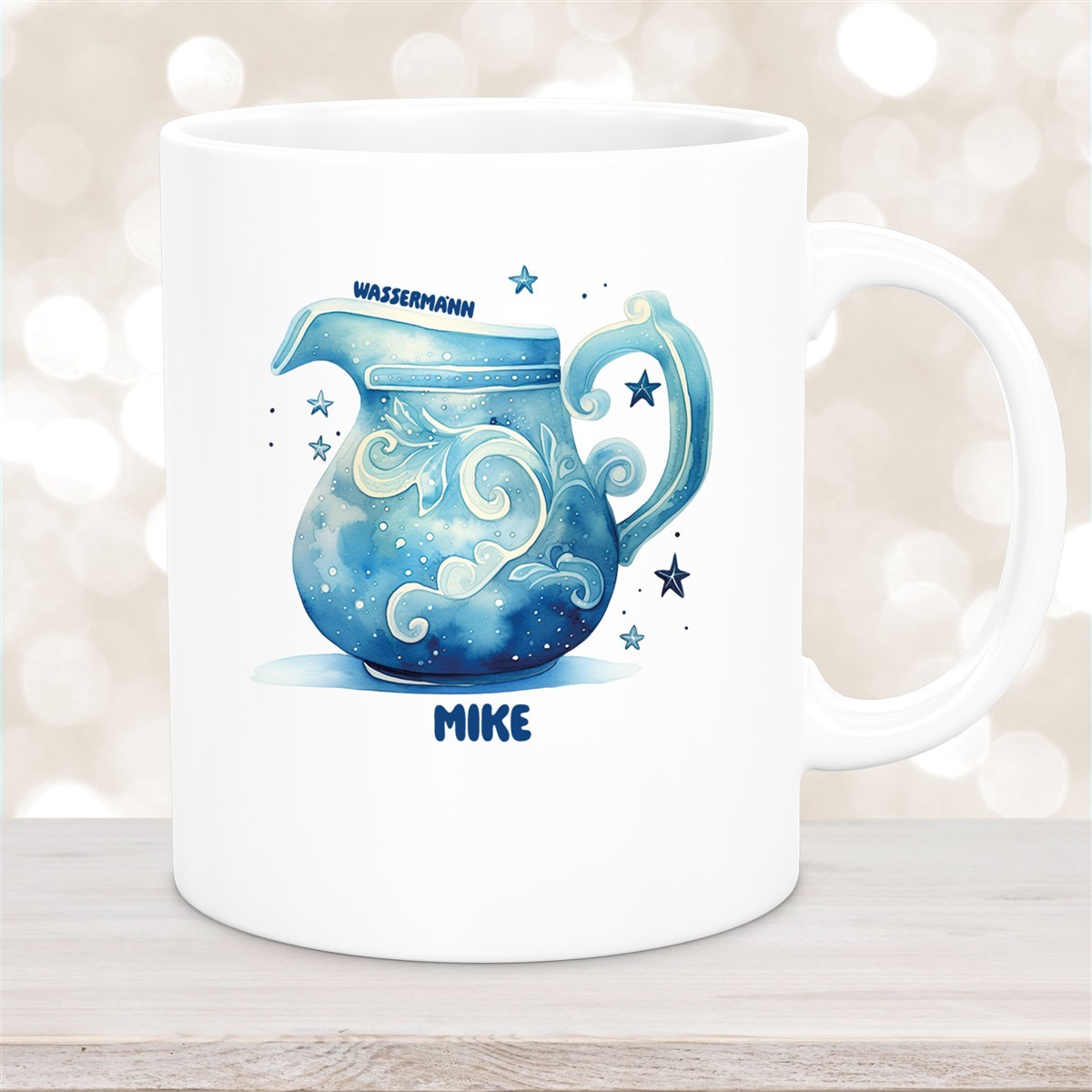 Tasse Sternzeichen Kinder Wassermann #1 Wunschname Keramik Kinderbecher personalisiert Weiß