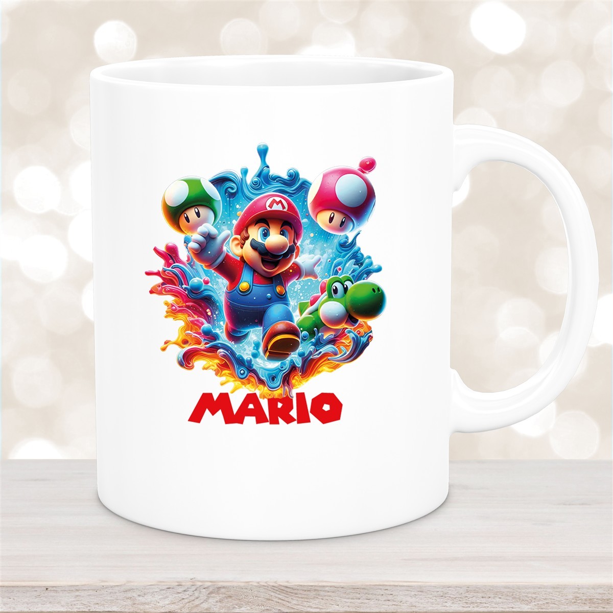 Tasse Wunschname Super-Mario #8 Keramik Kinderbecher personalisiert Weiß