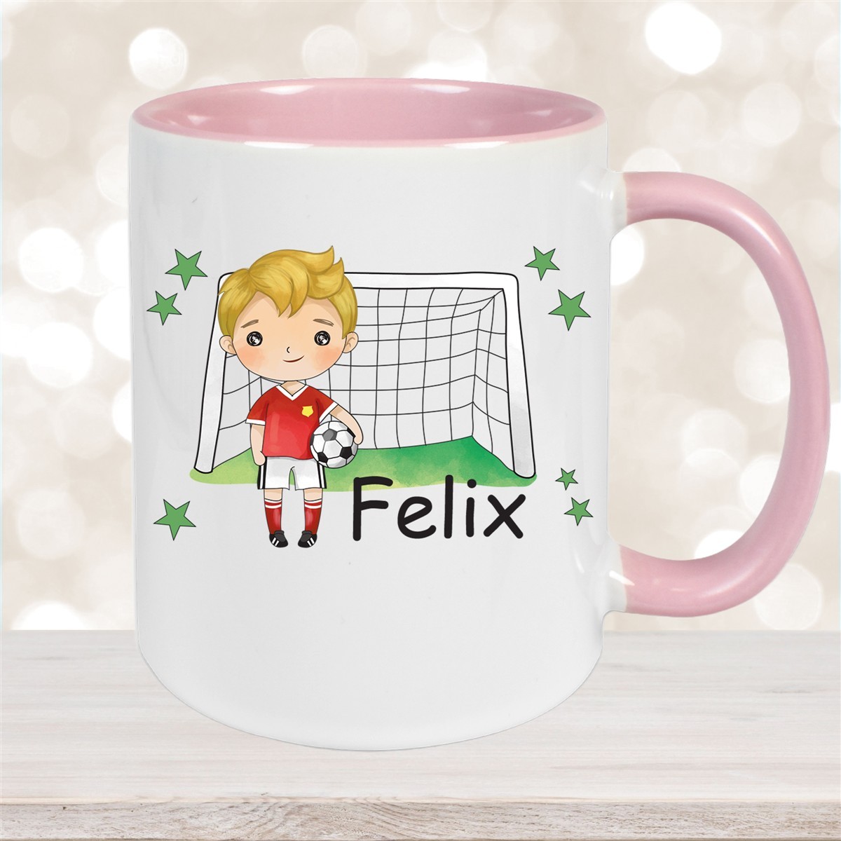 Tasse Fußball #1 Wunschname Keramik Kinderbecher personalisiert Altrosa