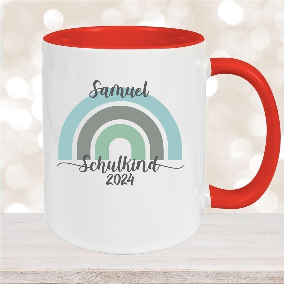 Tasse Schulkind 05 Wunschname Rainbow Keramik Kinderbecher Personalisiert versch. Farben