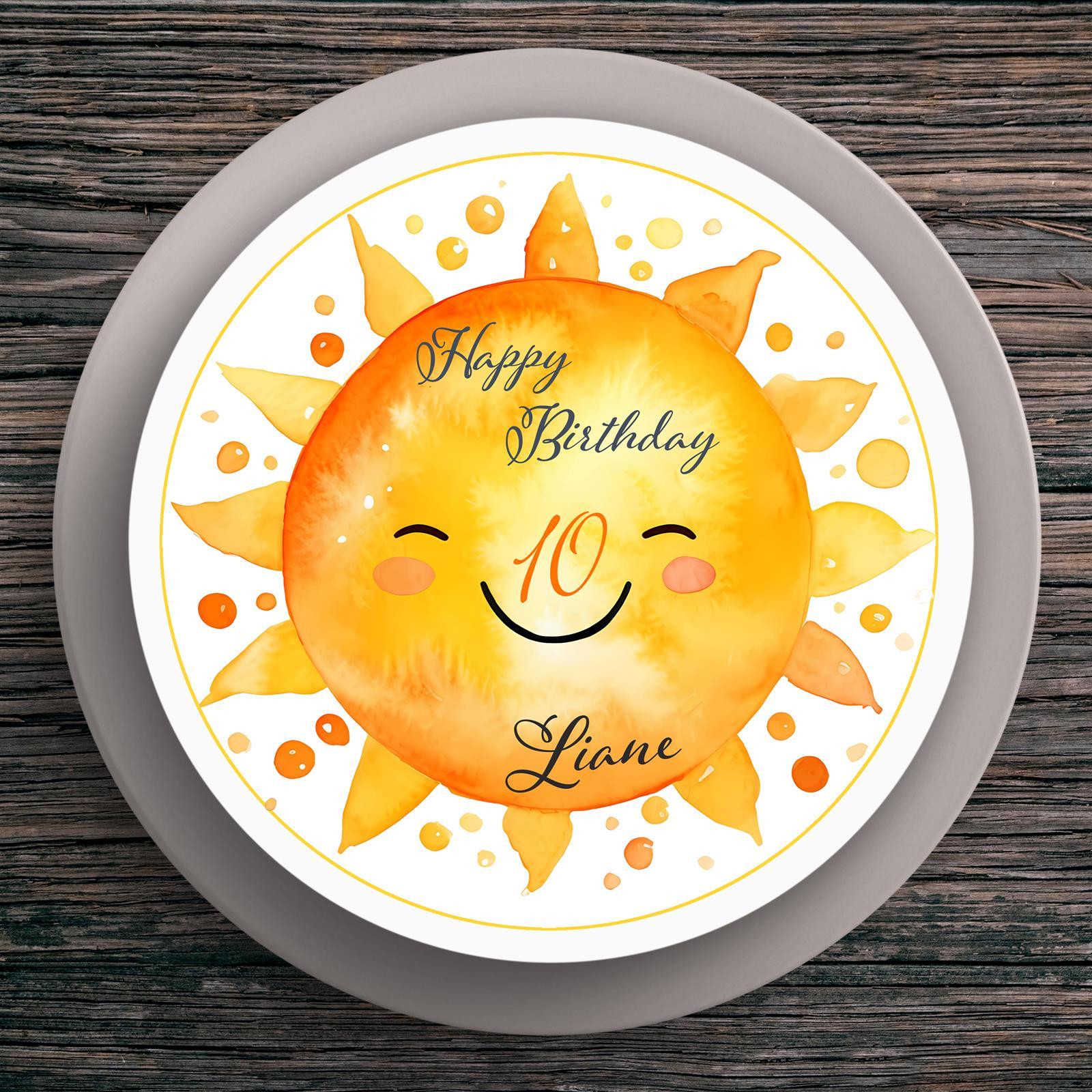 Tortenaufleger Geburtstag Sonne #1 Name & Zahl (20cm) Fondant Papier