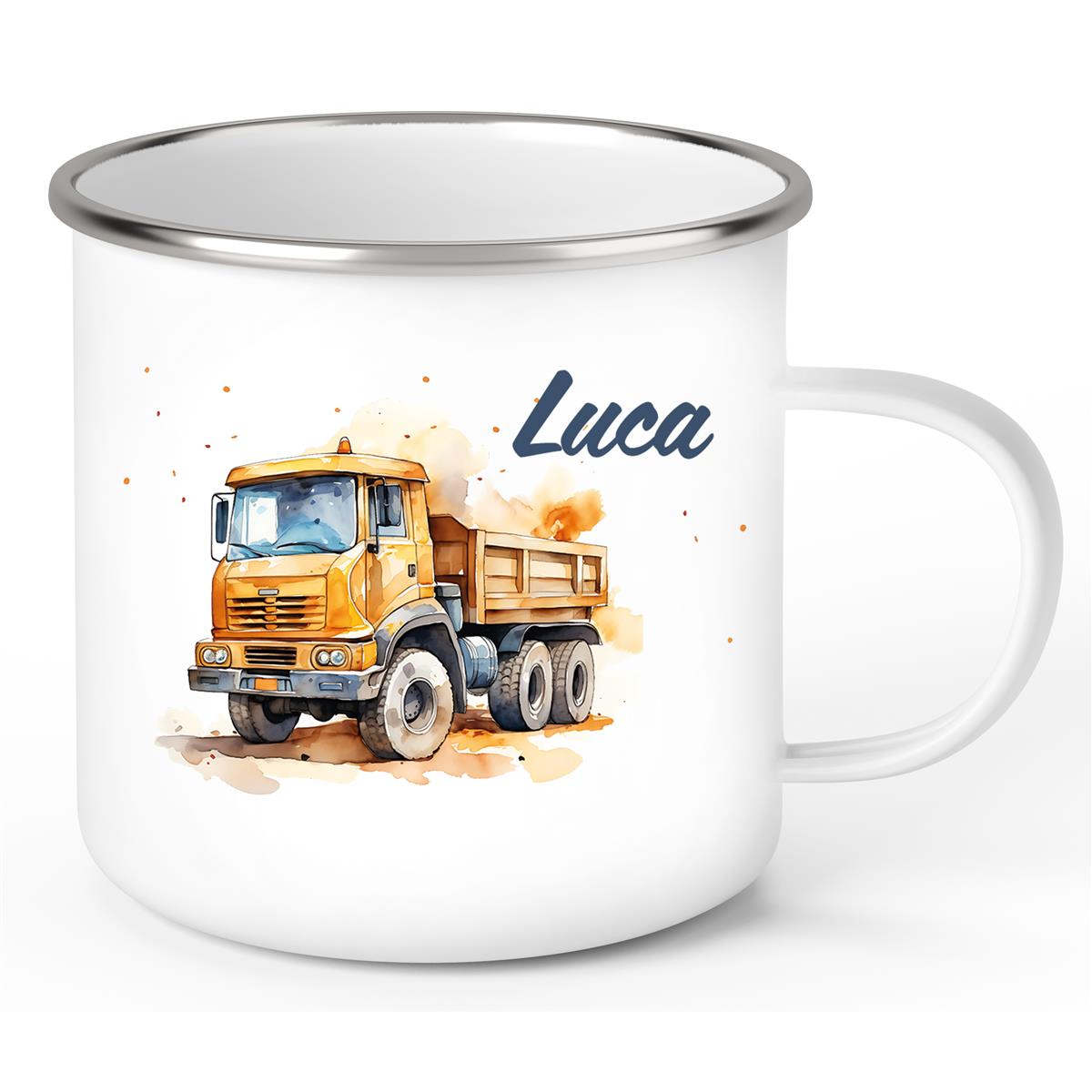 Tasse Wunschname Baustelle Kipper Emaille Kinderbecher