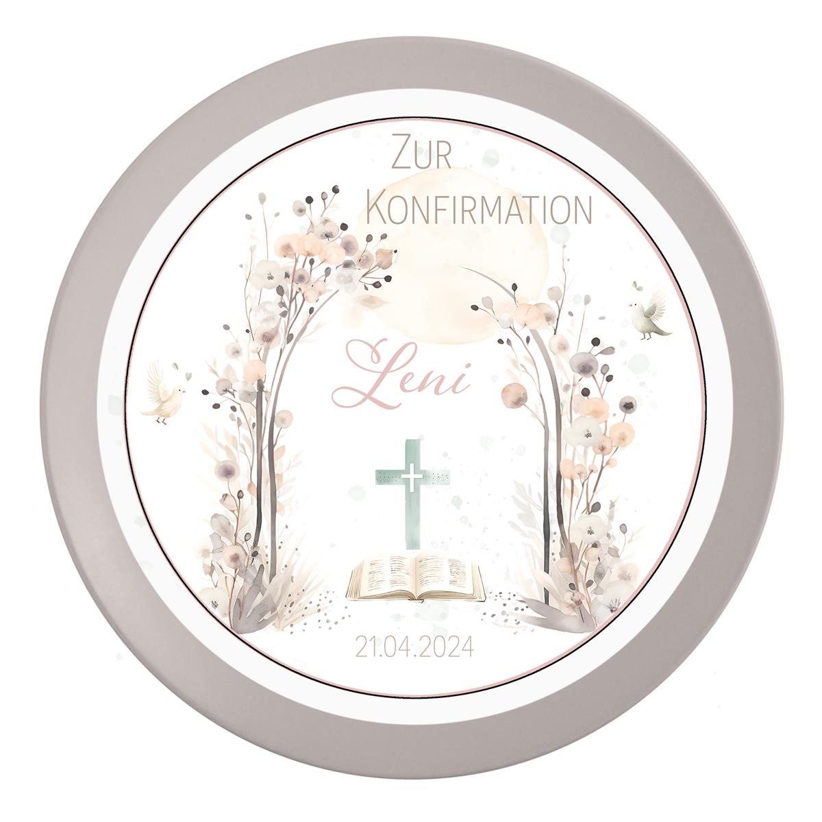 Tortenaufleger Konfirmation Blüten #1 Name & Datum (20cm)
