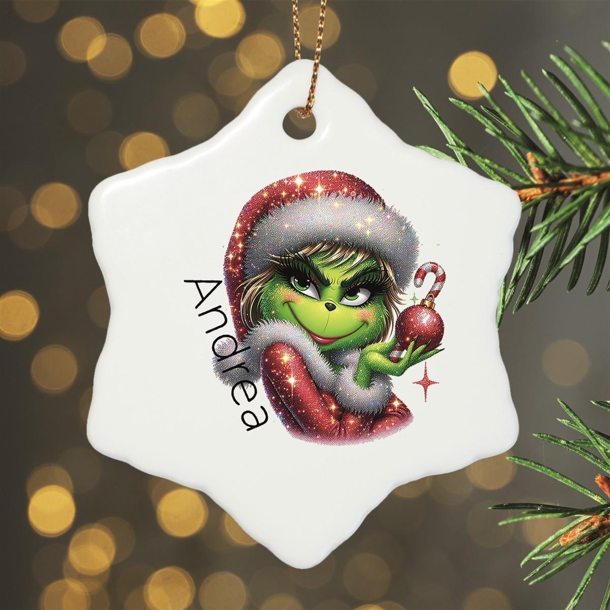 Weihnachtsanhänger personalisiert Lady-Grinch 3 Name Motiv Anhänger Keramik, Weihnachtsschmuck, Weihnachtskugel, Christbaumschmuck versch. Formen