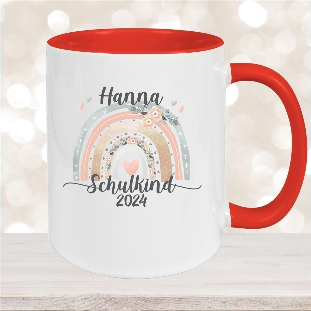 Tasse Schulkind 06 Wunschname Rainbow Keramik Kinderbecher Personalisiert versch. Farben