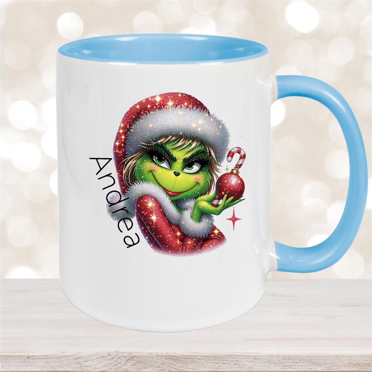 Tasse Wunschname Weihnachten Lady-Grinch #3 Keramik Kinderbecher versch. Farben