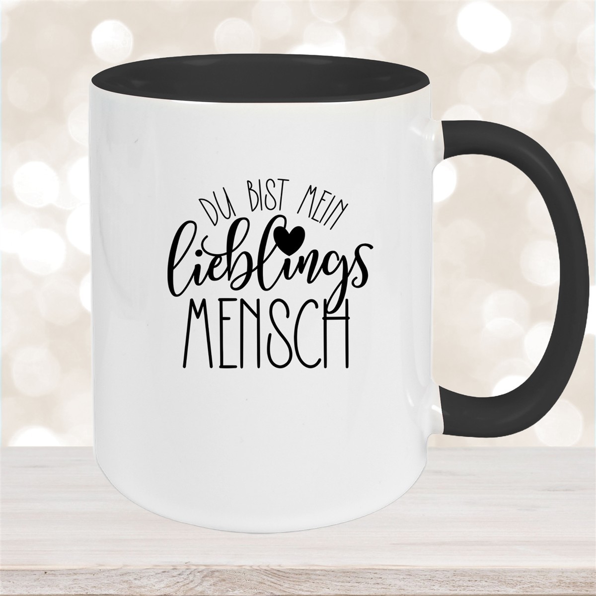 Tasse Spruch "Lieblingsmensch" Valentinstag #19 Keramik versch. Farben Schwarz