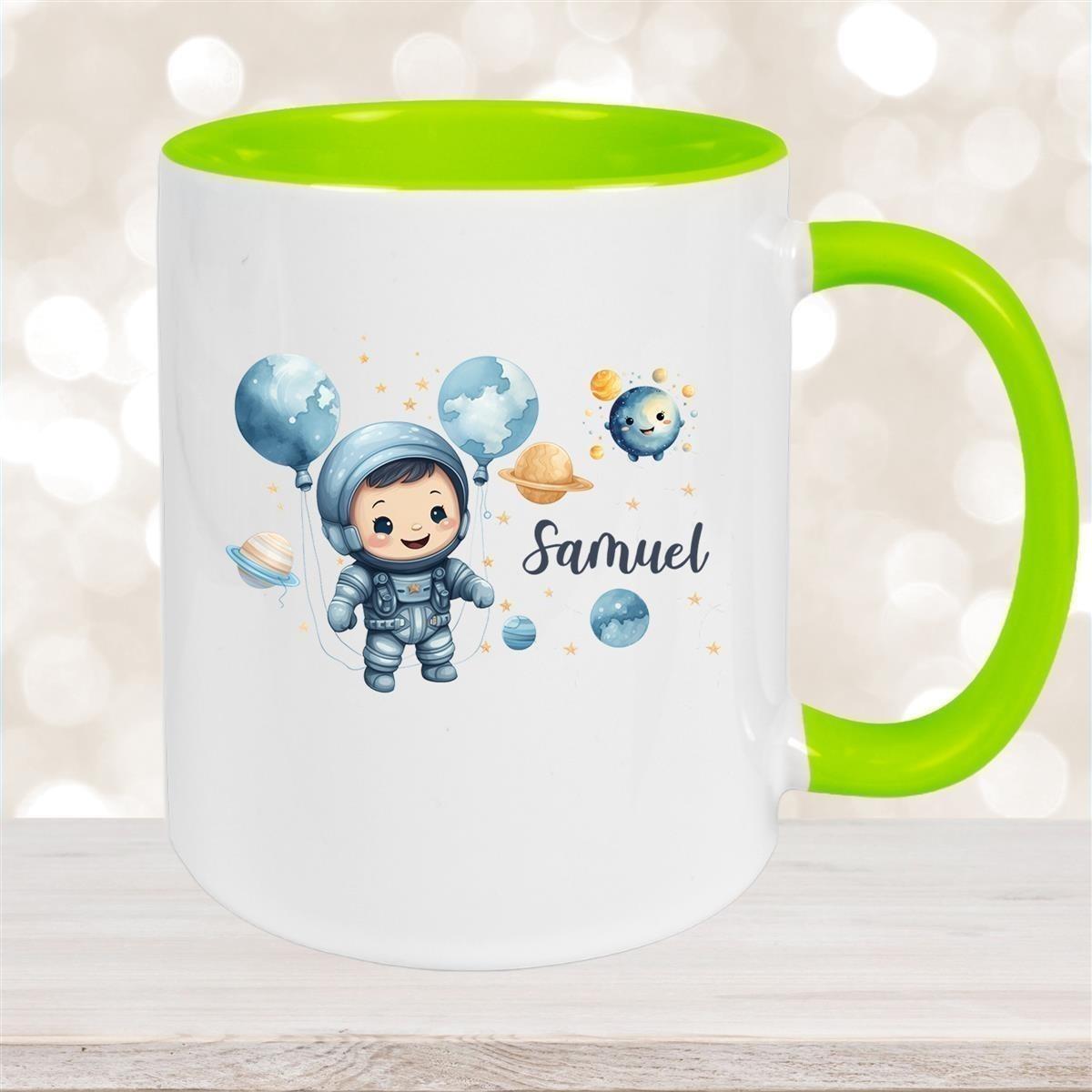Tasse Kinder Astronaut 1 Wunschname Keramik Kinderbecher personalisiert versch. Farben