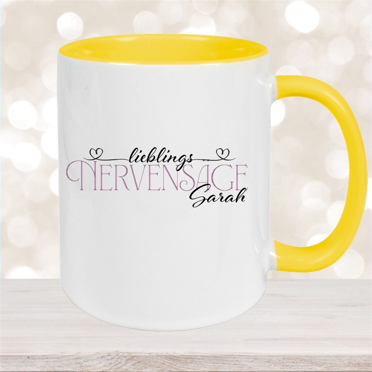 Tasse Wunschname Lieblings-Nervensäge #1 personalisiert Keramik Becher Gelb