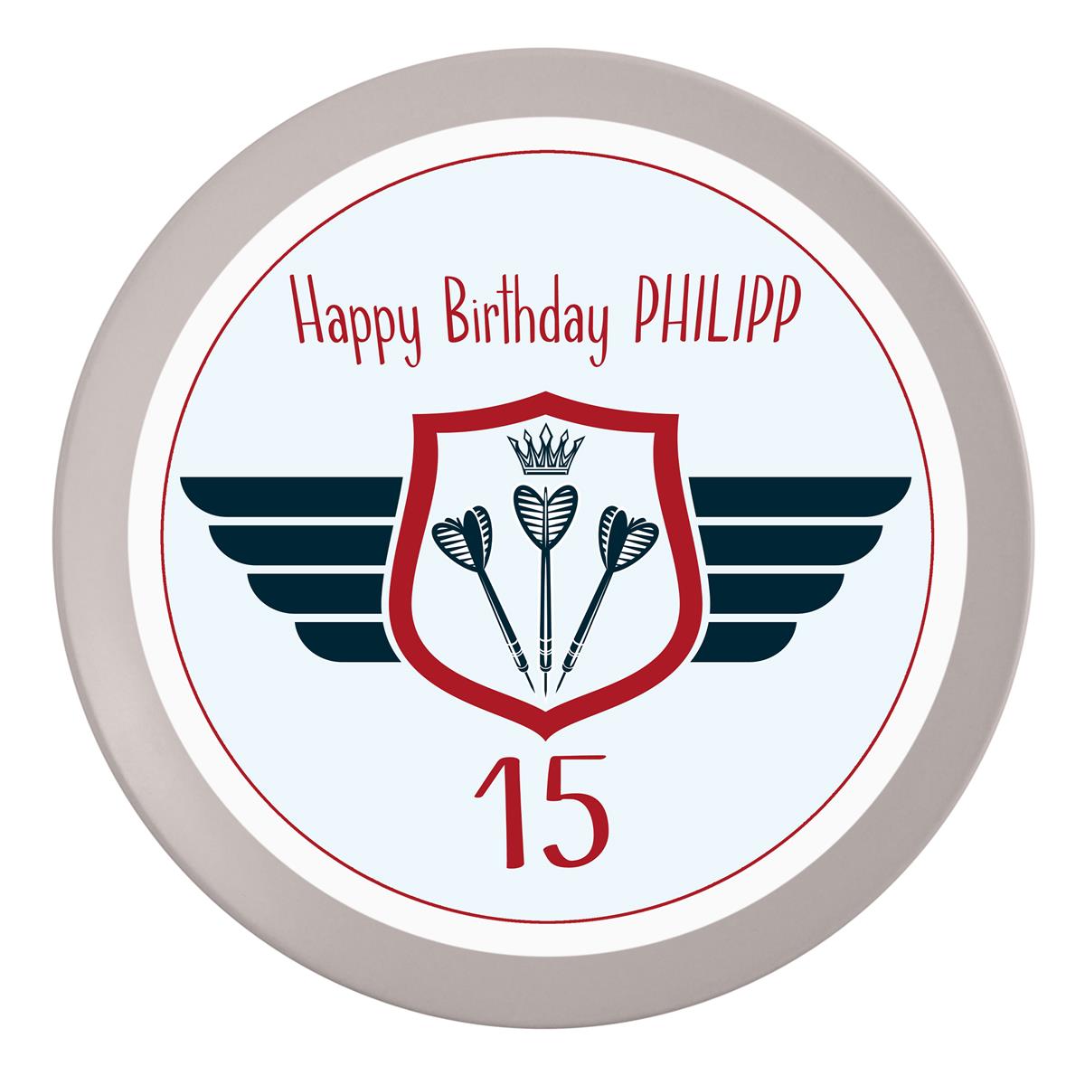 Tortenaufleger Geburtstag Dart #2 Name & Zahl (20cm) Fondant Papier