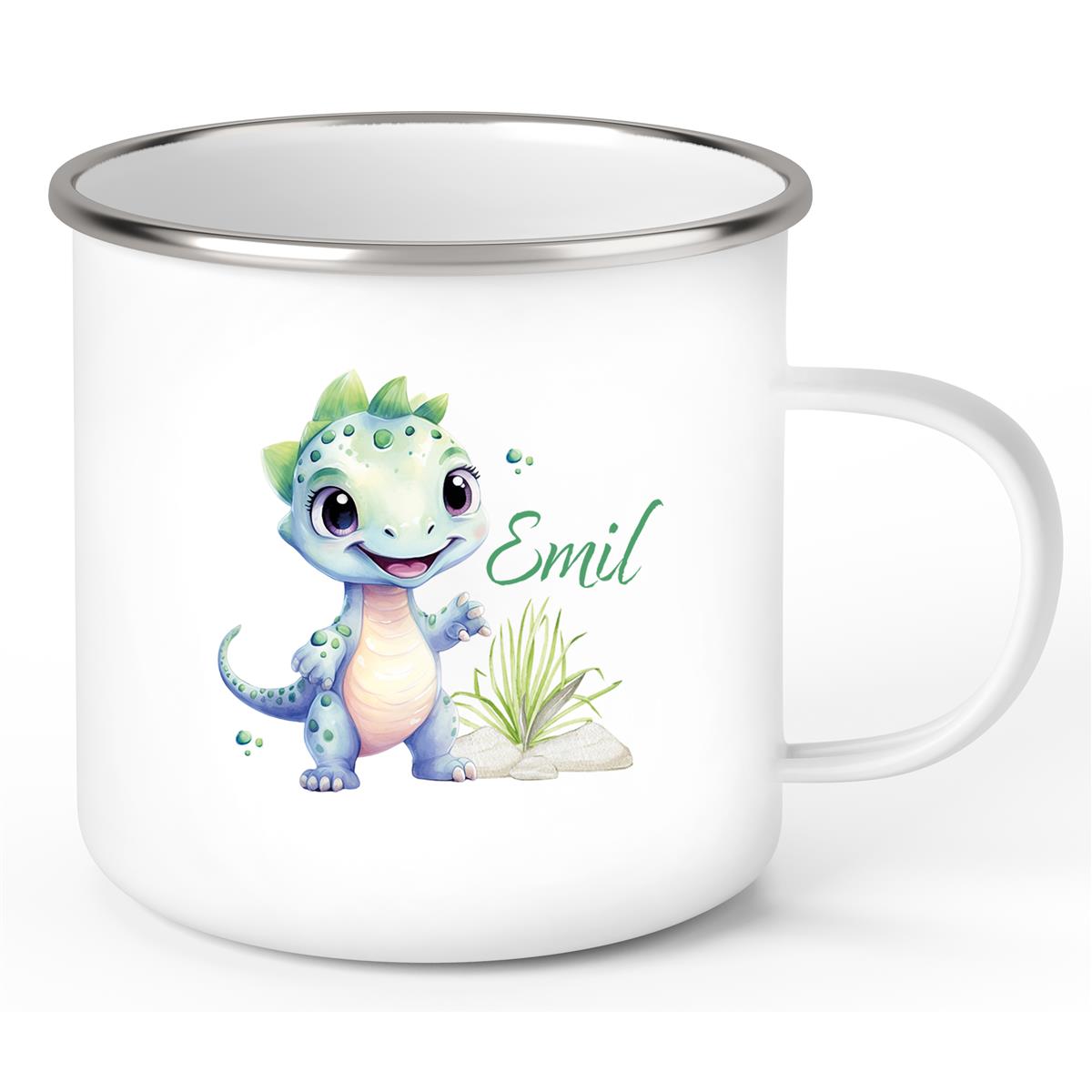 Tasse Wunschname Dino 14 Emaille Kinderbecher
