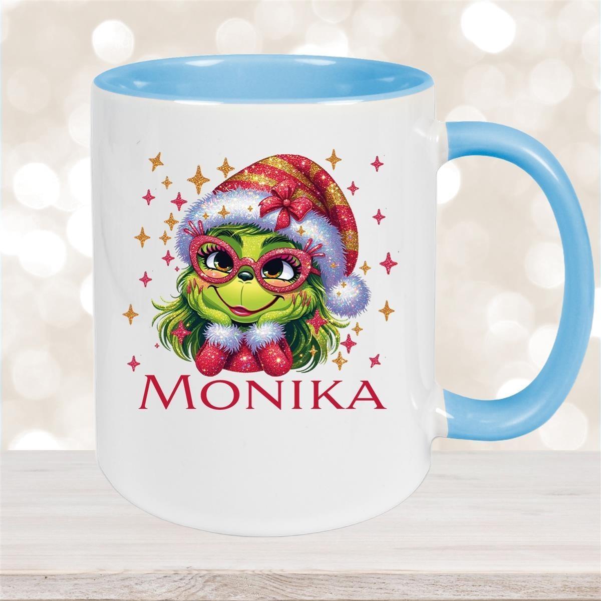 Tasse Wunschname Weihnachten Lady-Grinch 1 Keramik Kinderbecher versch. Farben