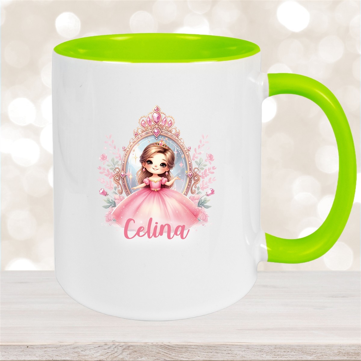 Tasse Kinder Prinzessin #2 Wunschname Keramik Kinderbecher personalisiert Grün