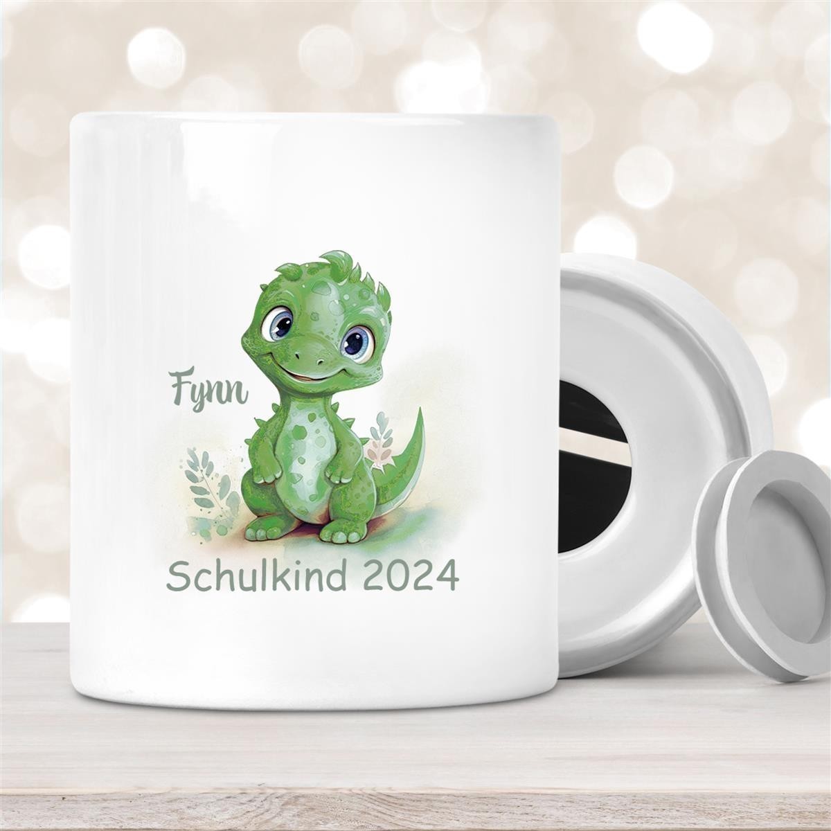 Spardose mit Wunschname Schulanfang #11 Dino#2 personalisiert
